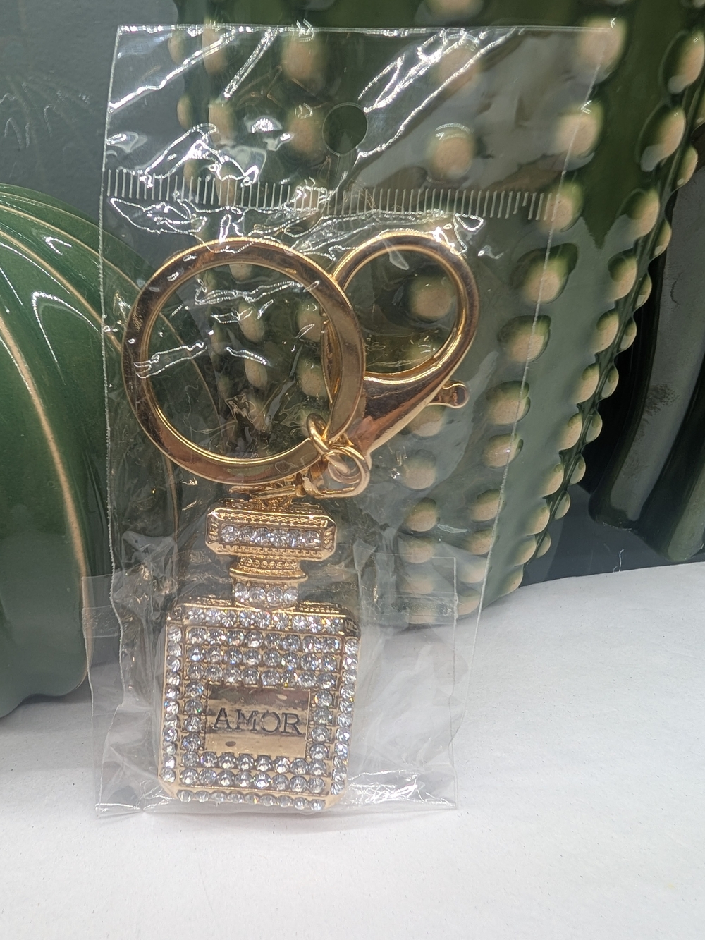 Gold and Clear Crystal Perfume Bottle Keychain/Bagcharm